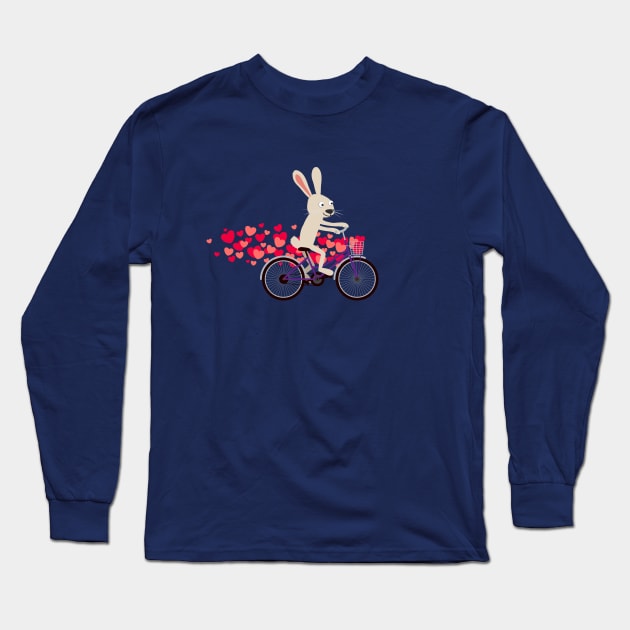 Bunny rabbit riding bike Long Sleeve T-Shirt by hyperactive